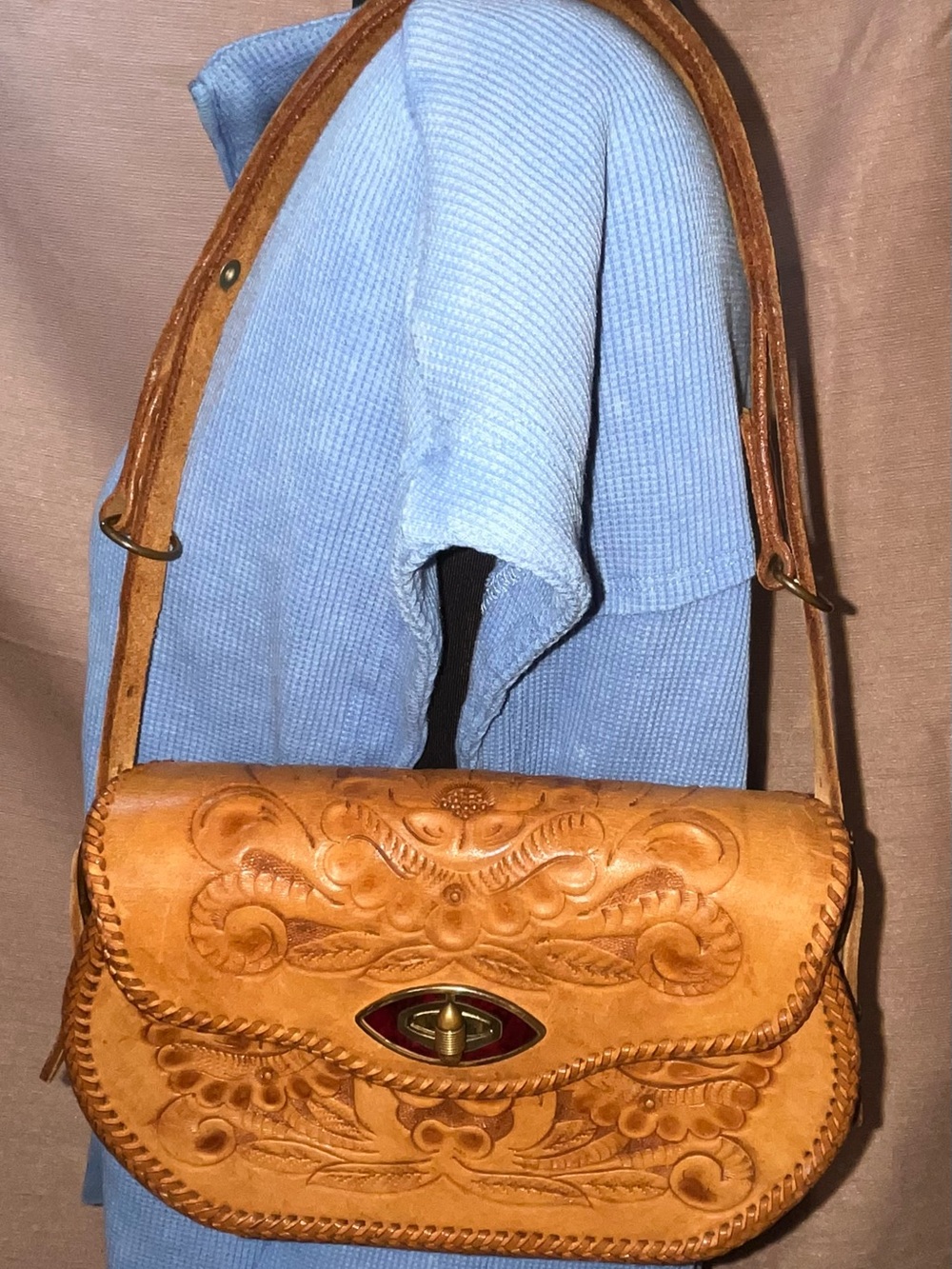 Clifton’s Vintage Tooled Leather Hand-Tooled Leather Shoulder Bag